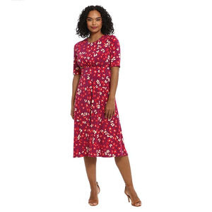 London Times Red Floral Midi Dress